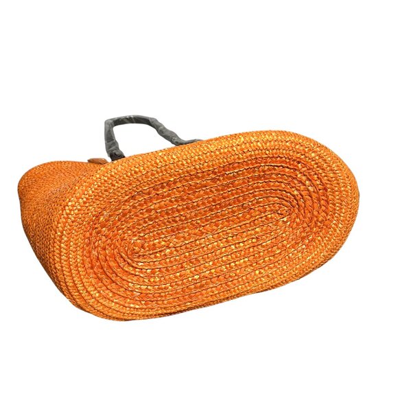 Neiman Marcus Large Straw Tote Bag Orange Boho Tropical Beach Vacation Hawaii - Picture 7 of 12